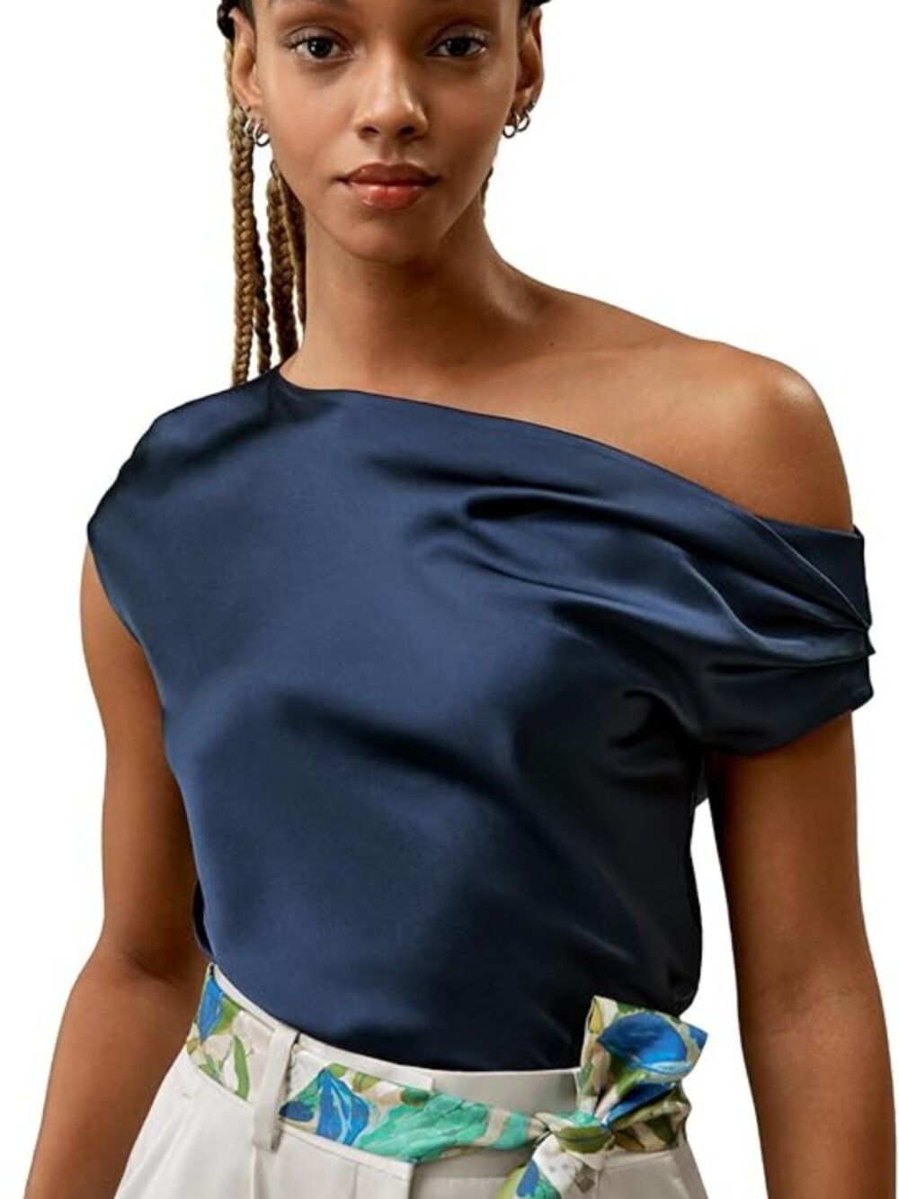 LilySilk Navy Silk Linen Cowl Neck Sleeveless Top 100% Silk Lined Size 6